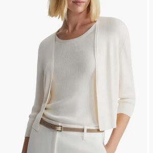 Lafayette 148 New York Open Front Crop Cardigan Women Cream Sweater color Cloud